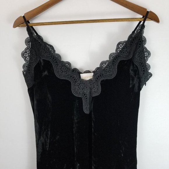 Foxiedox Black Velvet Lace Trim Midi Slip Dress - Picture 2 of 9